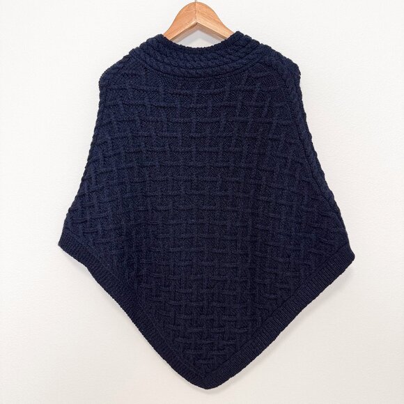 Nua Aran Crafts Dark Blue Merino Wool Cable Knit Poncho Size S/M - Picture 9 of 16